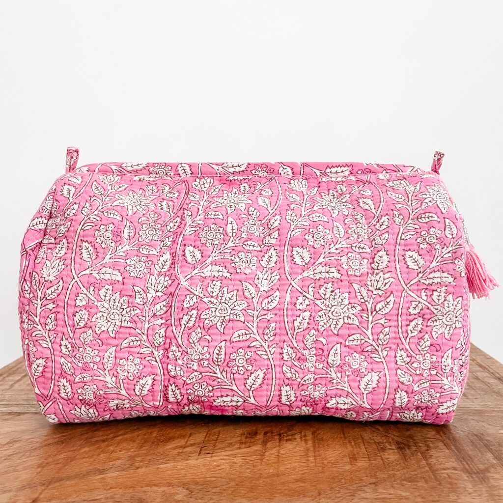 Classic Soft Pink Patterned Cotton Everyday Utility Pouch