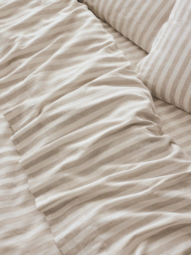 Oatmeal Striped Linen Blend Flat Sheet