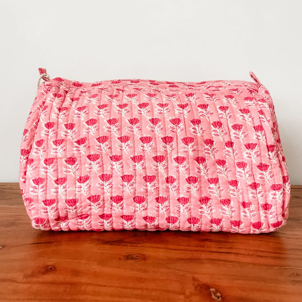 Soft Pink Patterned Cotton Everyday Utility Pouch