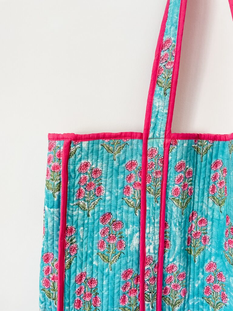 Soft Cyan Printed Cotton Everyday Tote Bag