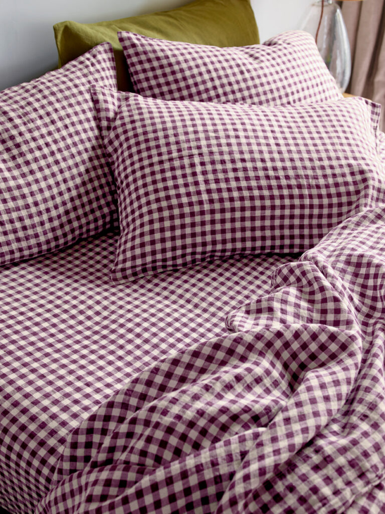 Gingham Linen Fitted Sheet Collection