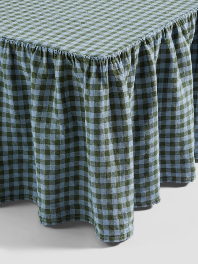 Fern Green Gingham Linen Blend Bed Valance