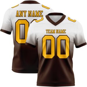 Custom White Gold-Brown Authentic Fade Fashion Football Jersey