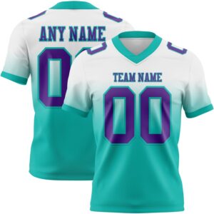 Custom White Purple-Aqua Authentic Fade Fashion Football Jersey