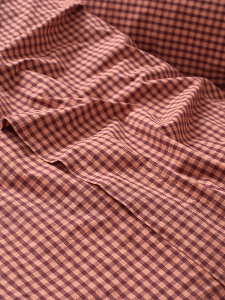 Pink Gingham Cotton Flat Sheet