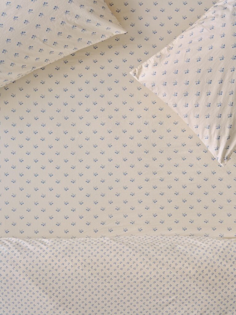 Blue Floral Cotton Fitted Sheet