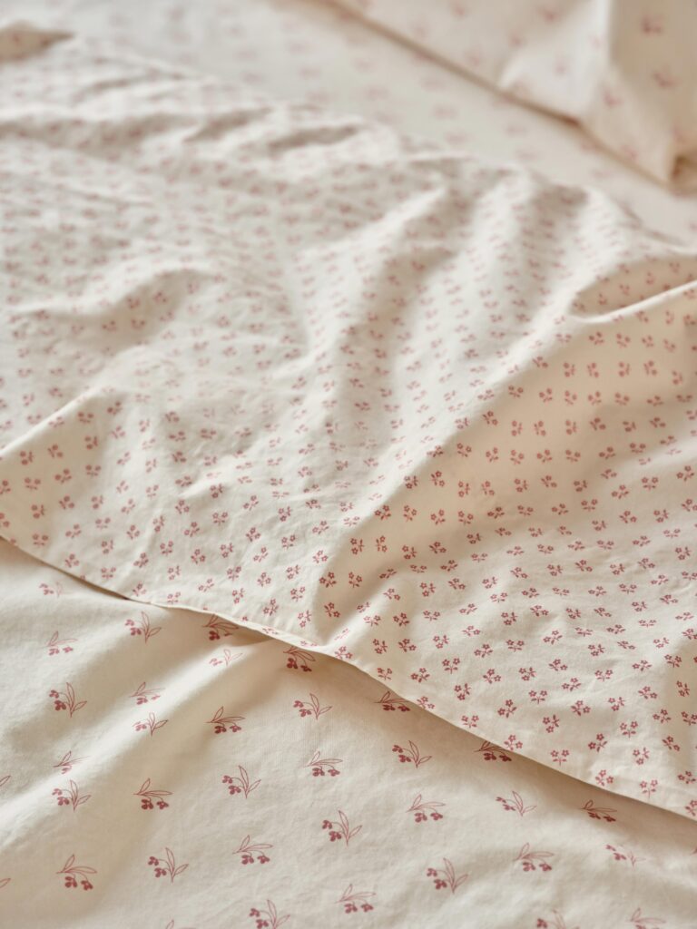 Dusty Pink Floral Cotton Flat Sheet