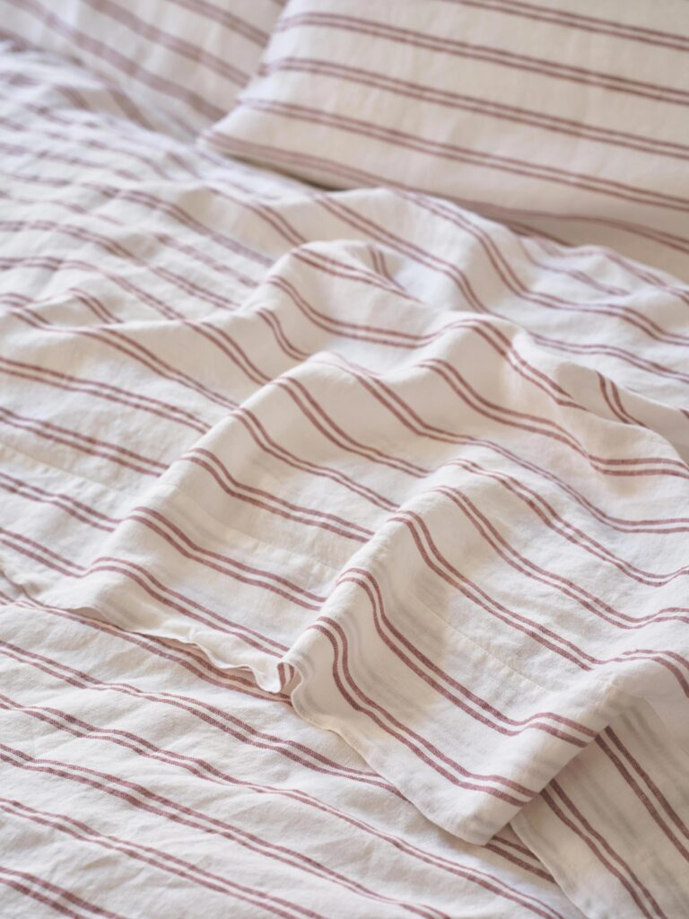 Rhubarb Striped Linen Blend Flat Sheet