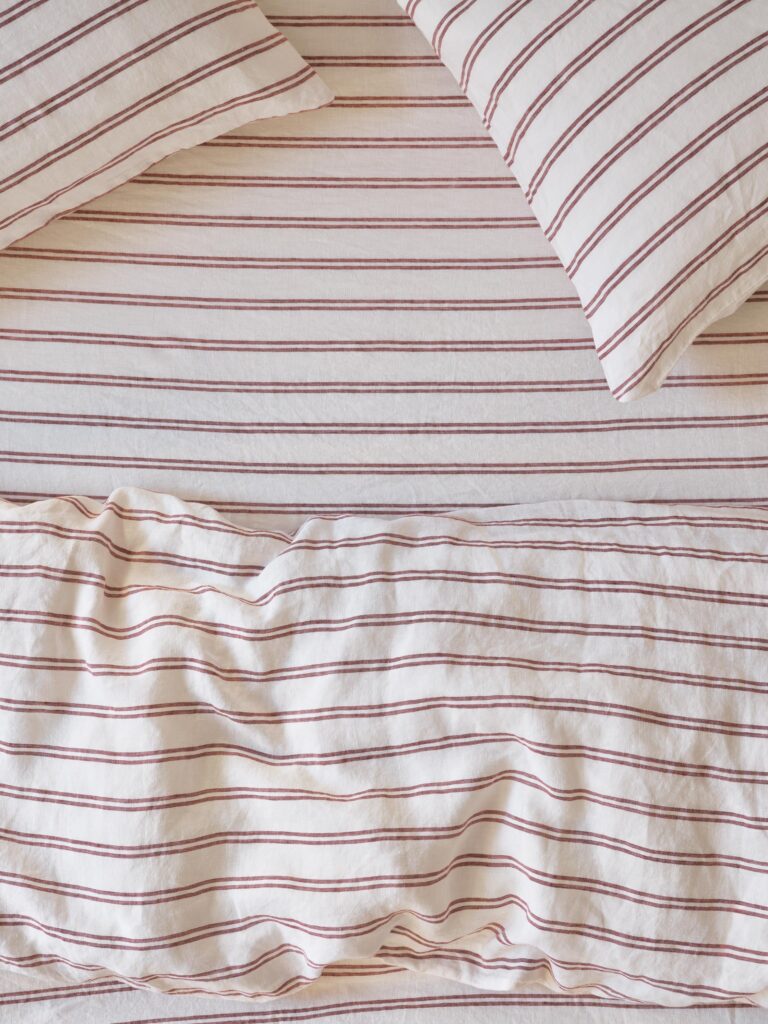 Rhubarb Striped Linen Fitted Sheet