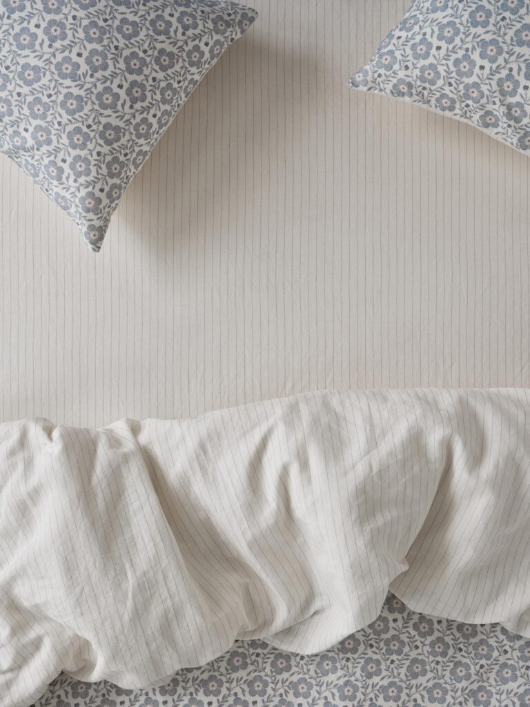 Dusk Blue Striped Linen Blend Fitted Sheet