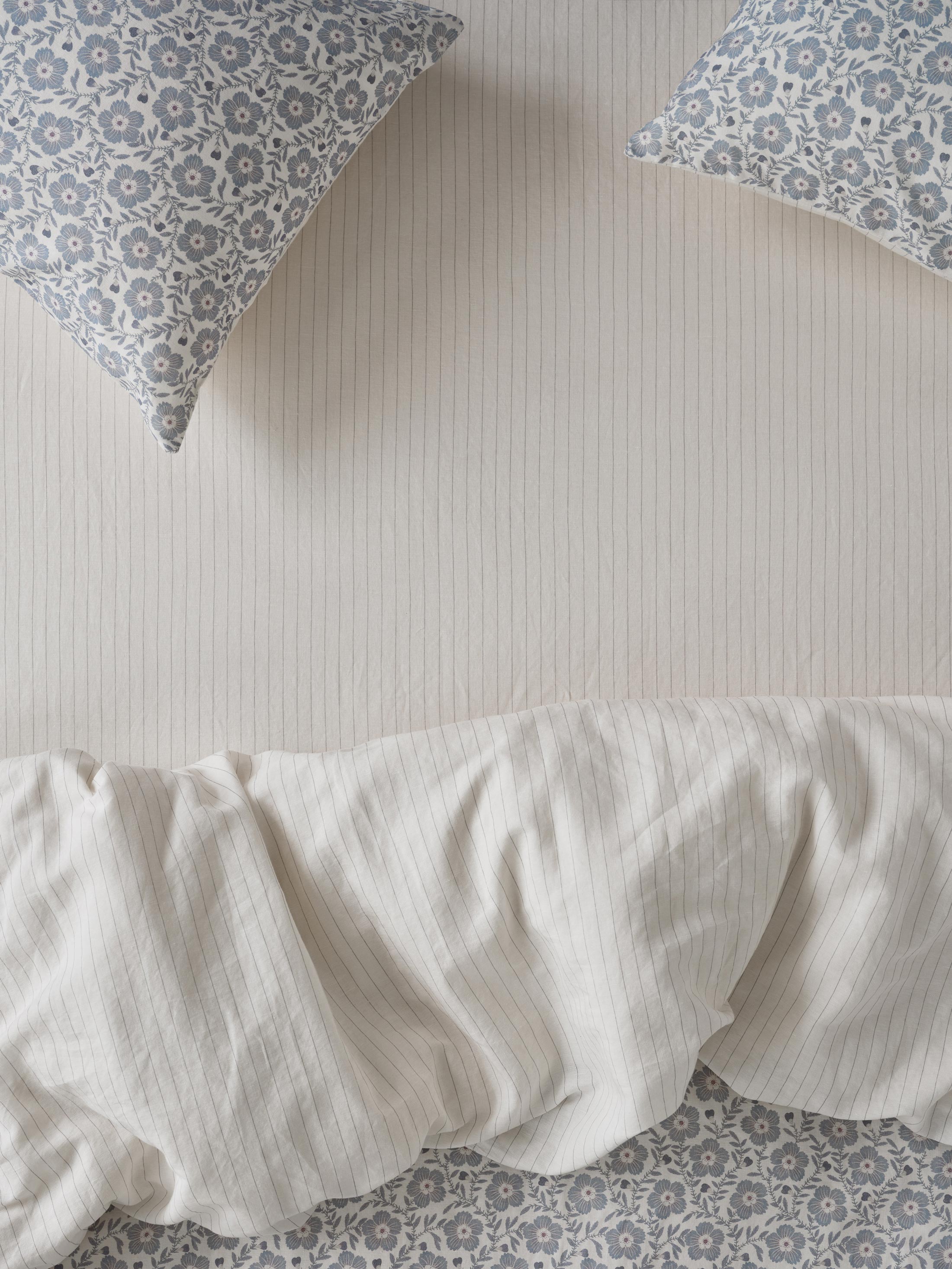 Dusk Blue Striped Linen Blend Fitted Sheet