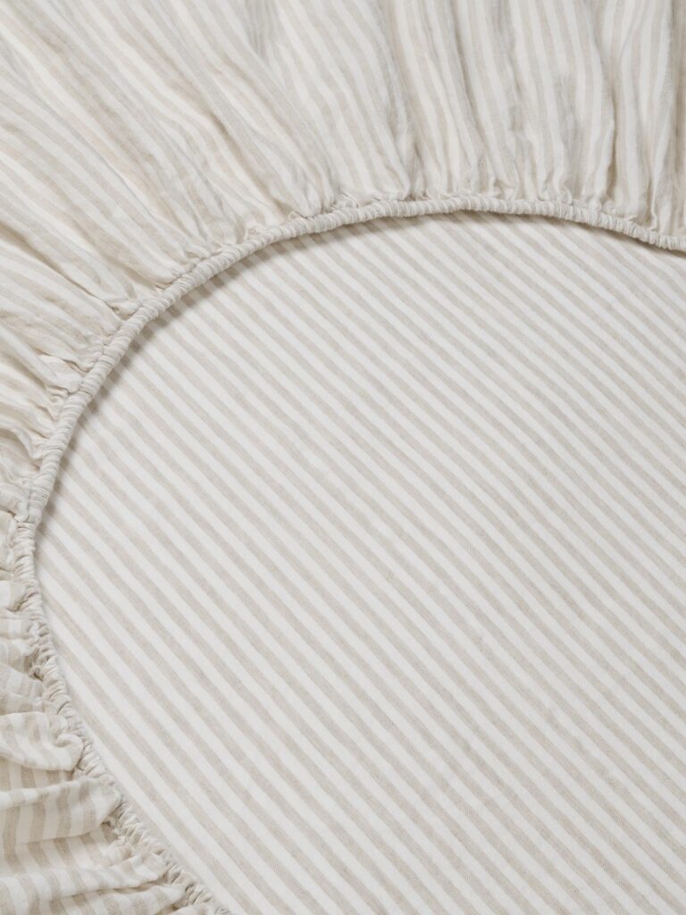 Oatmeal Striped Linen Blend Fitted Sheet