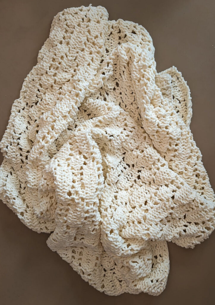 Chunky Knit Cream Chenille Throw Blanket