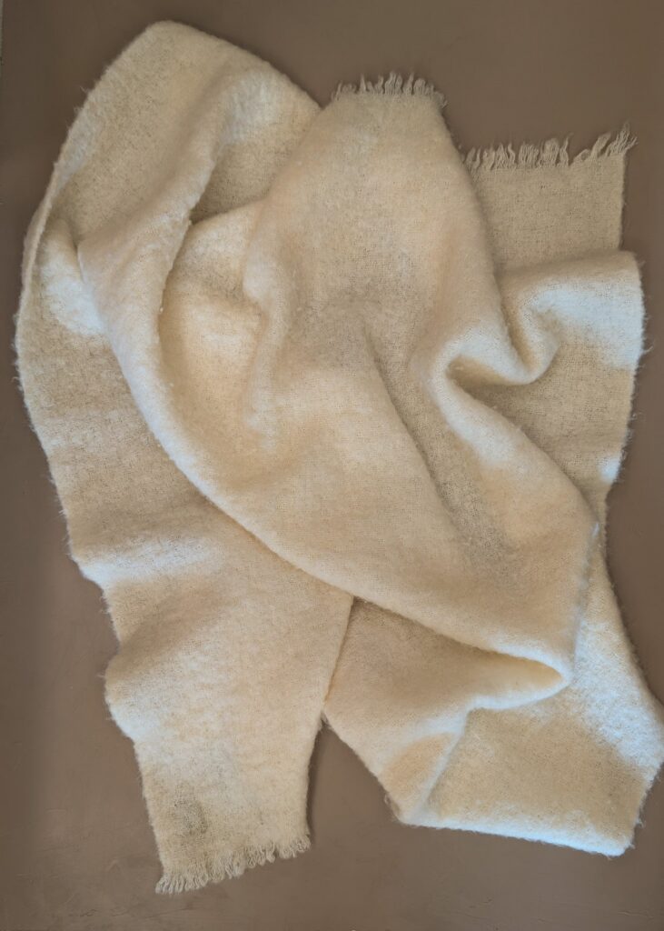 Cream Worsted Wool Nylon Throw Blanket