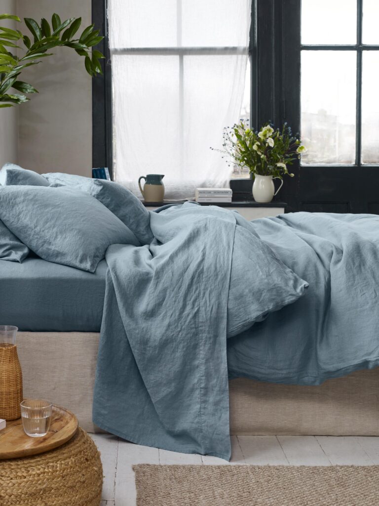 Dusk Blue Linen Flat Sheet Collection