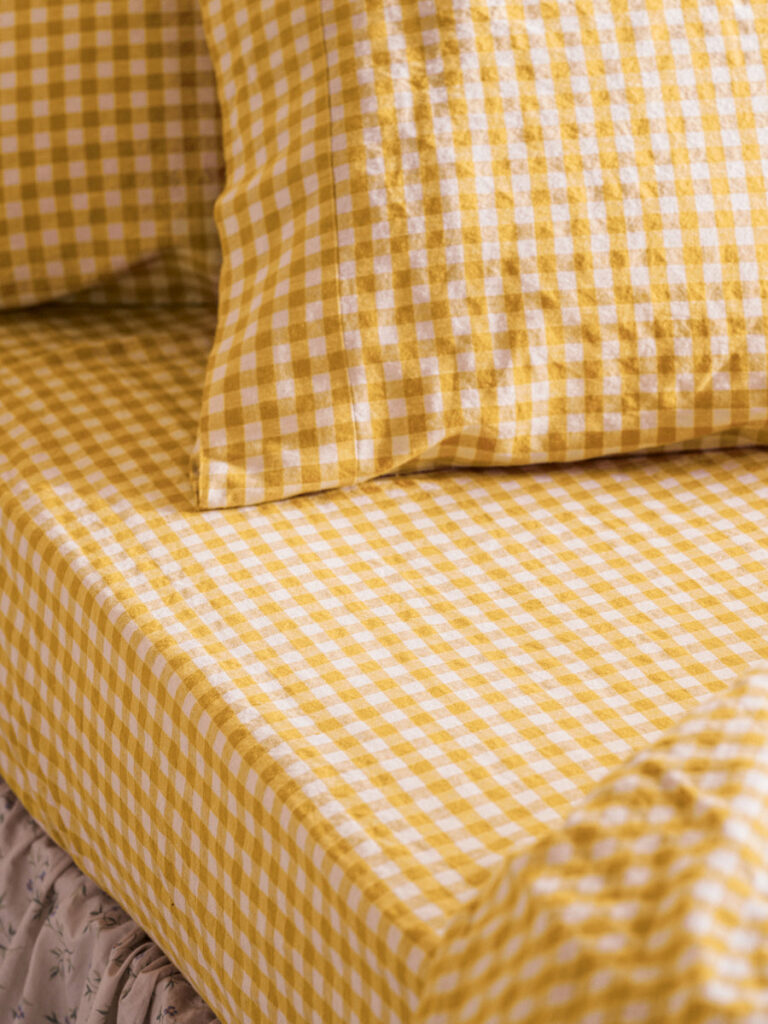 Gingham Linen Blend Fitted Sheet