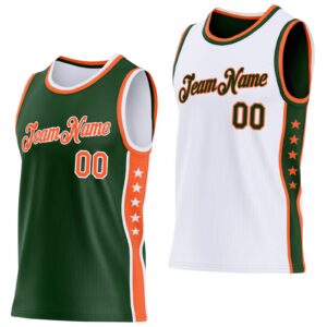 Custom Reversible Green Orange-White Double Side Star Sublimation Basketball Suit Jersey