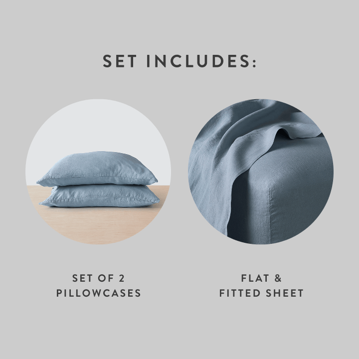 Stonewashed Linen Sheet Set in Blue - Image 94