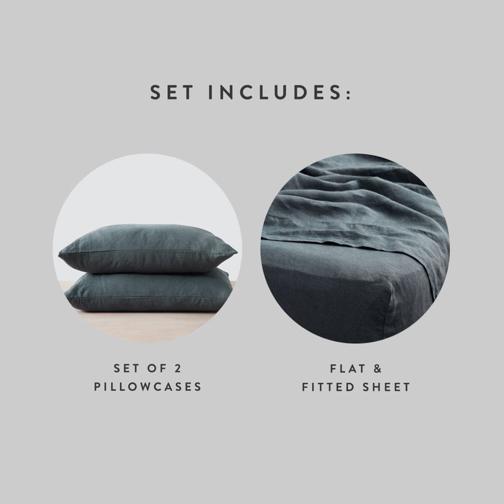 Stonewashed Linen Sheet Set in Blue - Image 8