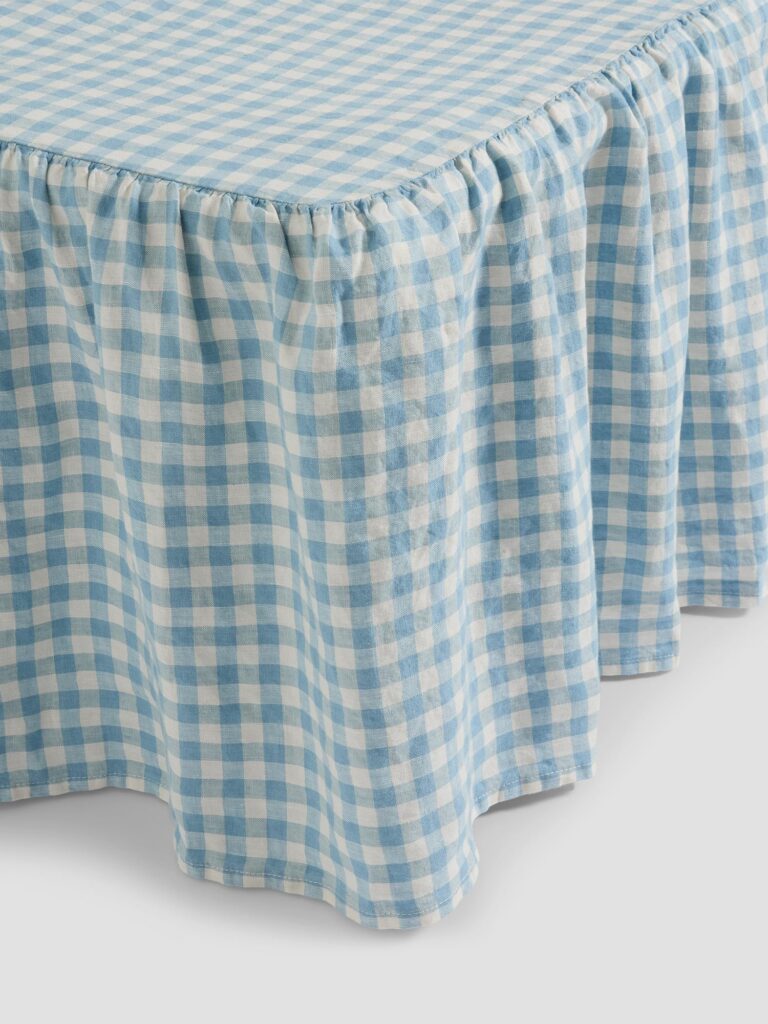 Warm Blue Gingham Linen Blend Bed Valance